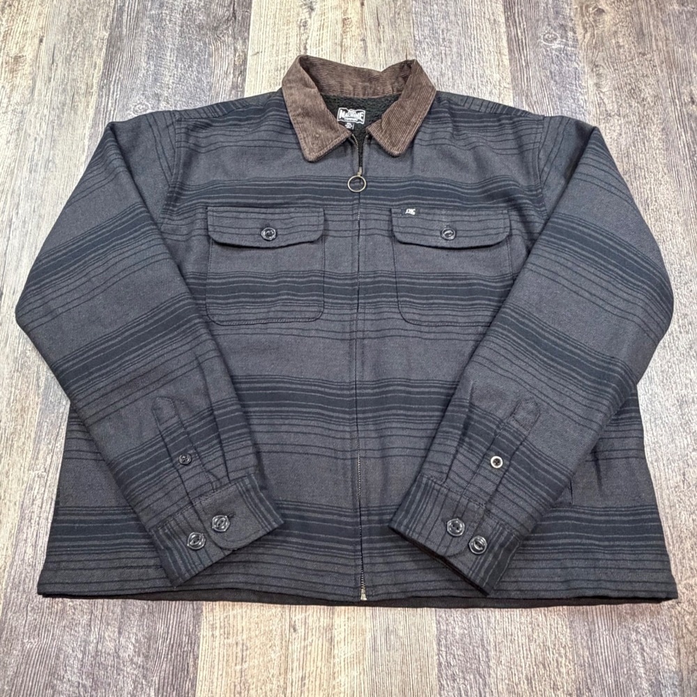 Loser Machine Company Shirt Jacket Mens XL Gray Striped Sherpa Lined Zip Jacket